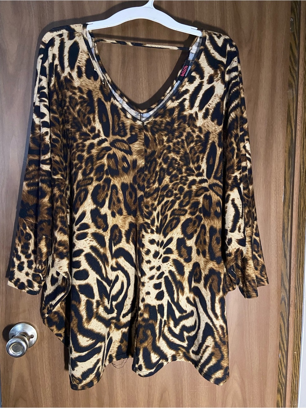 Blush Women's Animal Print V-Neck Sweater Top - Black, Brown, Tan